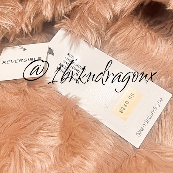 KENDALL + KYLIE CURLY FAUX FUR MID-LENGTH JACKET BLUSH FAUX FUR  REVERSIBLE - Picture 6 of 16